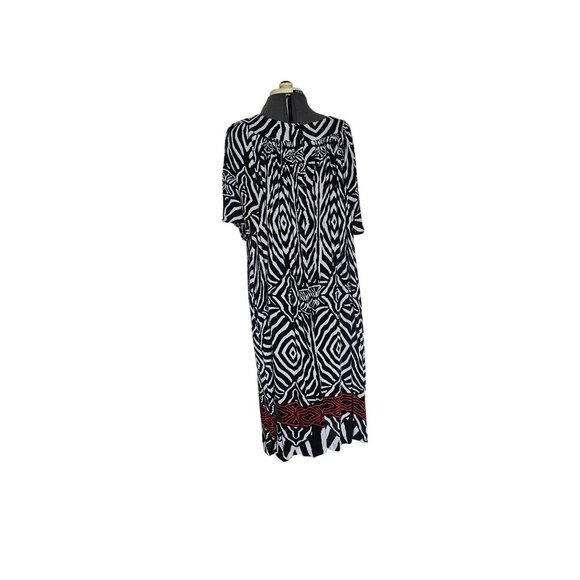 Go Softly Patio Zebra Print Button-Down Moomoo Dress With Pockets Black/White/Re - Picture 1 of 8